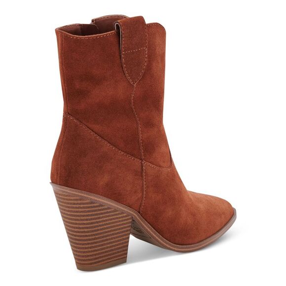 AQUA COLLEGE Womens Brown Pull Tab Winder Toe Block Heel Leather Booties 11 M - Picture 2 of 4